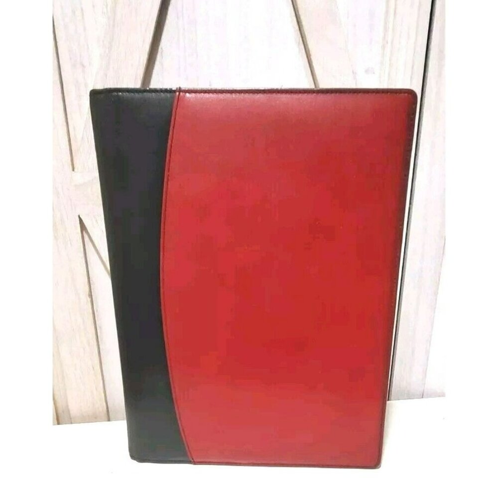 Buxton Cherry Red Black Leather Portfolio Notepad Folder Organizer